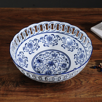 Green flower porcelain large fruit tray Chinese New classical tea room Living room dining room Restaurant Buddha Ceramics Home Adornment Pendulum with hand drawing