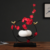 New Chinese Ceramic Vases Emulation Flower Pendulum Pieces Modern Zen book Room Living Room Sample House Iron Art Home Decoration Goods