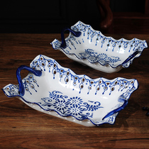 Creative Living Room Candy Tray Nut Dry Fruits Pan Water Fruit Tray Tea Table Pendulum retro Home Decorative Goods Chinese Green Flowers