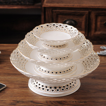 Creative Fashion Living Room Luxurious Hollowed-out Sketch Gold Eurostyle Ceramic Large Water Fruit Pan Dried Fruit Tray Home Decoration Products Hem