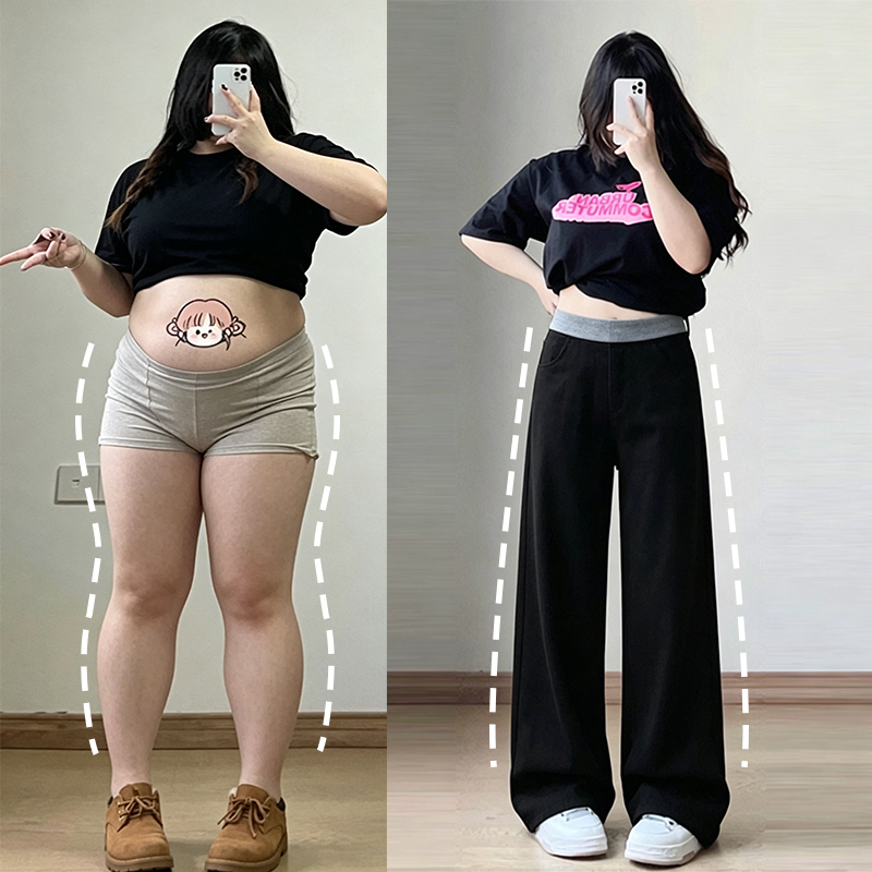 150kg Plus Size Black Draped Ice Silk Wide-Leg Casual Pants for Women, Loose and Relaxed Style, Comfortable Sports Trousers