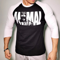 Global beast 2018 autumn 7-point sleeve thin section sports pure cotton long-sleeved exercise running middle sleeve stitching crew-neck T-shirt