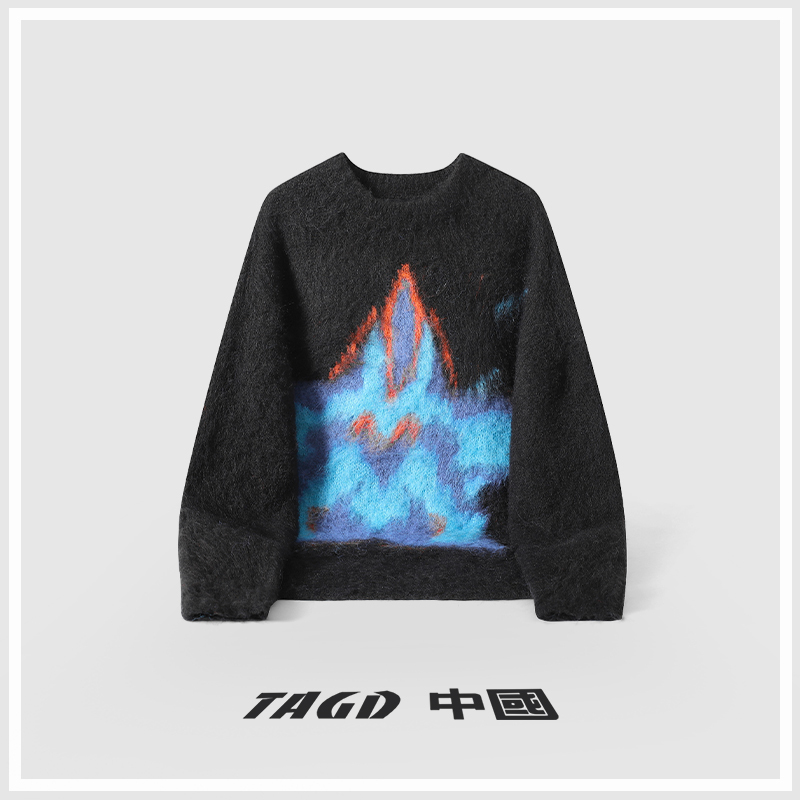 Stars Burn Tagd China Niche Design Retro Couple Blue Star Flame Sweater for Men