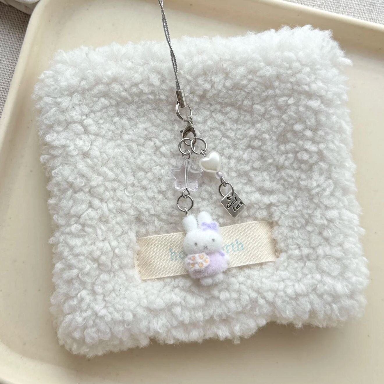 【Little Bunny Holding Flowers】CCD Lanyard Handmade Beaded DIY Girly Ins-Style Cute Phone Chain Pendant