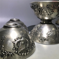 Pure copper IV Divine Beast Bowl Silver-coated silver Silver Bowl Cup Tetea Tea Bowl Tea Bowl table Table Pendulum retro Wen Play Collection