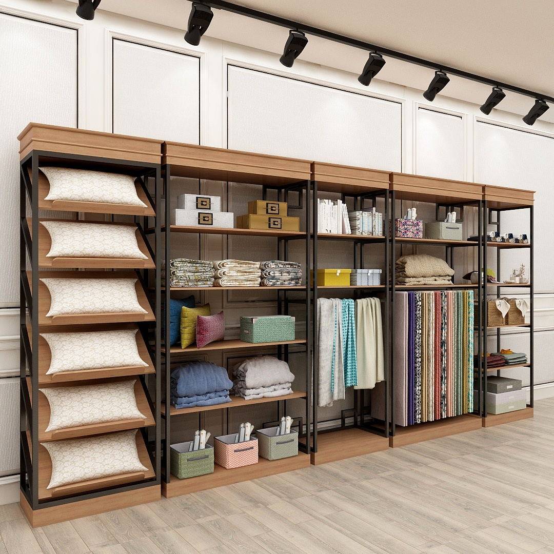 Exhibition rack multi-layer steel wood detachable custom multifunctional European four-piece quilt home textile display rack display cabinet