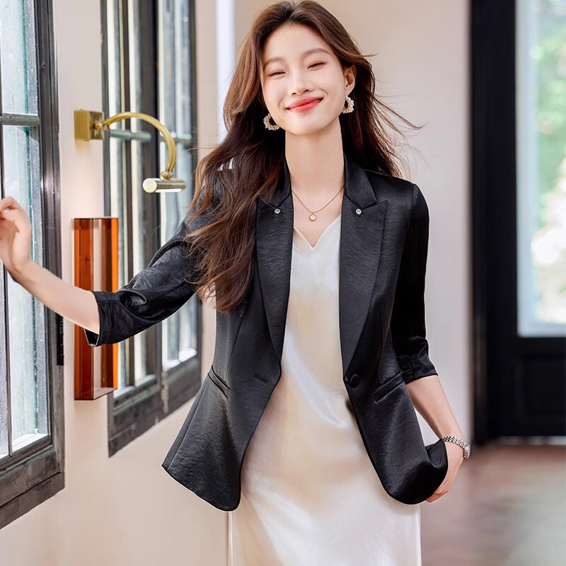 Celison Kloe Acetate Satin Blazer for Women 2026 New Summer Thin Suit Set