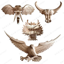 Solid Wood handmade three-dimensional carving beam to elephant bull head faucet Eagle porch decoration wood carving flower applique wood flower applique