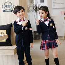 Primary school uniform set college style spring and autumn dress cardigan sweater childrens dress class uniform cotton kindergarten Garden uniform