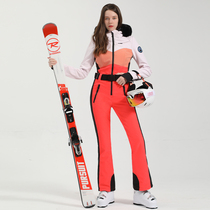 gsousnow ski wear womens one-piece 2023 new single and double plate windproof and warm splicing slim ski pants suit