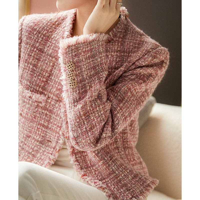 Wool Pink Tweed Jacket, New Spring and Autumn Style, High-Quality Tweed, Best-Selling Spring and Autumn Short Jacket, Women's Clothing Wool Pink Tweed Jacket, New Spring and Autumn Style, High-Quality Tweed, Best-Selling Spring and Autumn Short Jacket, Women's Clothing