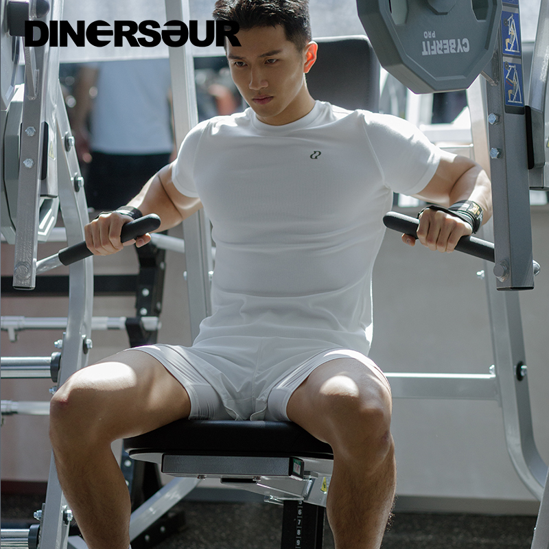 Dinersour Men's Round Neck Comfortable Breathable Slim Fit Training Fitness Short-Sleeve T-Shirt Men's Knitted Ribbed Cuffs