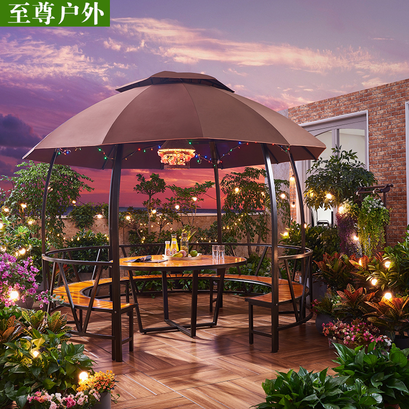 Outdoor Courtyard Gazebo Sunshade Tent, Simple and Portable Outdoor Leisure Circular Garden Farm Terrace Villa Pavilion