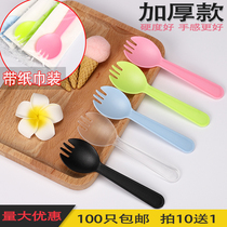Cake spoon Fork disposable fork spoon thickened fruit fishing plastic ice cream individually packed high grade dessert spoon