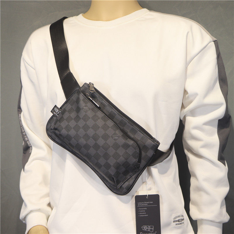 Hong Kong duty-free Japan-South Korea Men's breasts Chest Bag Casual Rhombus Diagonal Satchel FASHION PLAID POCKET YOUTH MOBILE PHONE BAG
