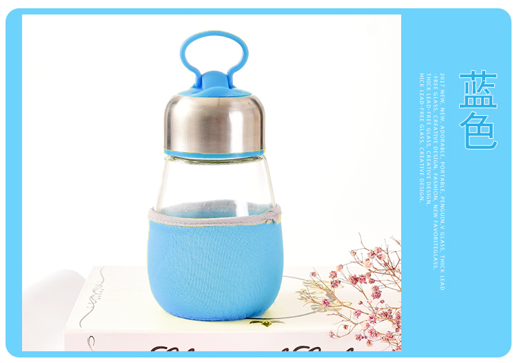 Dễ thương Mạnh Penguin Cup Dễ thương Big Belly Glass Portable Thermos Student Cup Xử lý Cup Rút dây thời trang ly nhựa uống nước