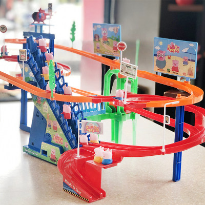 Small Pig Climbing Stairs Toy Big Lights Music Railcar Children Petch Electric Slide Slides