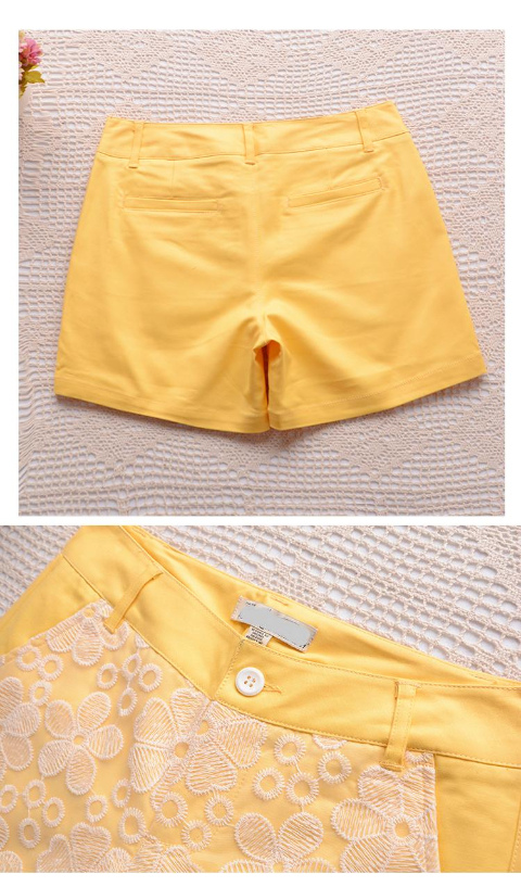 Mùa hè mới phụ nữ thời trang hoang dã giảm ren thêu quần short quần short nữ kaki