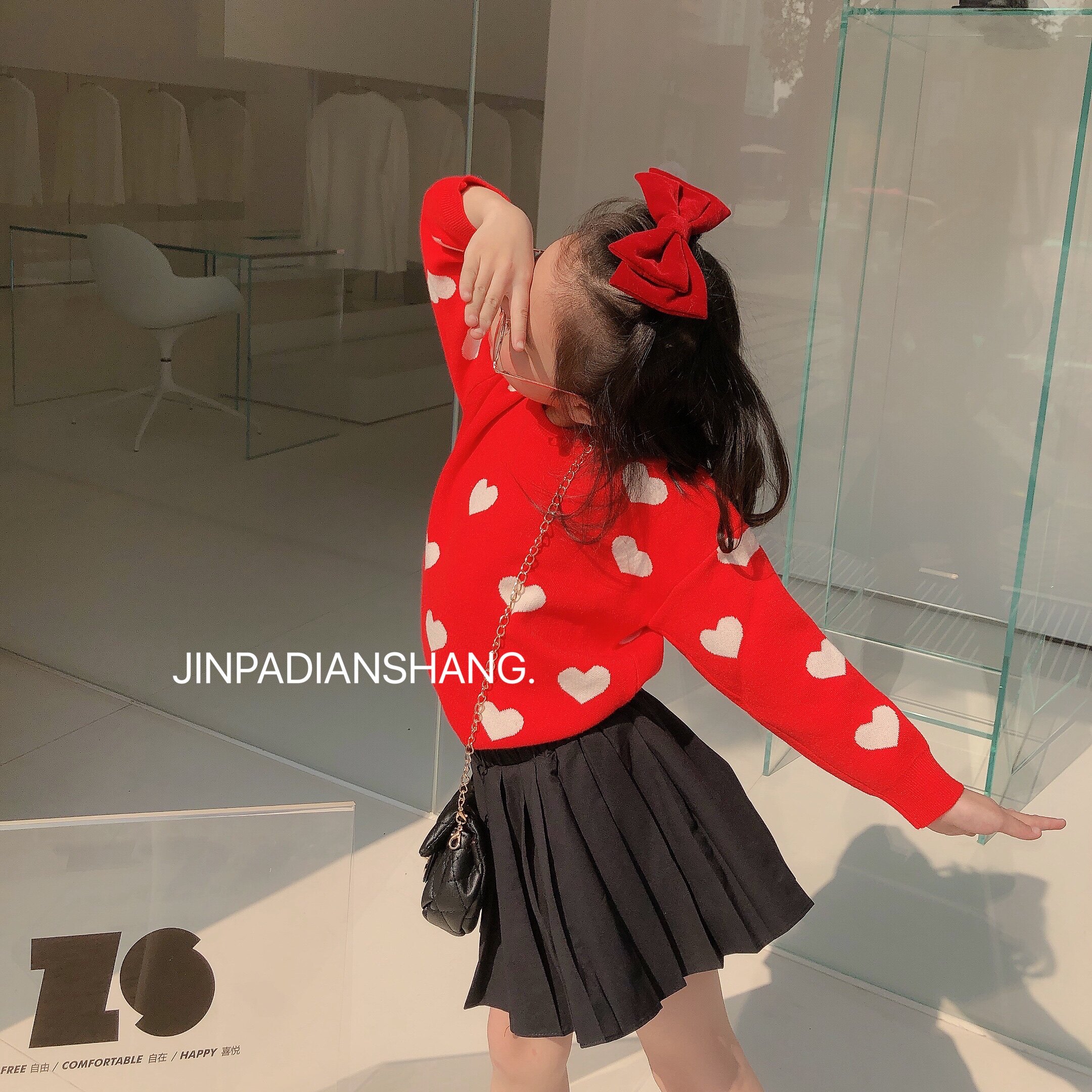 Children's sweater baby spring, autumn and winter clothes love knitted sweater baby red pullover girl middle school children's foreign style top