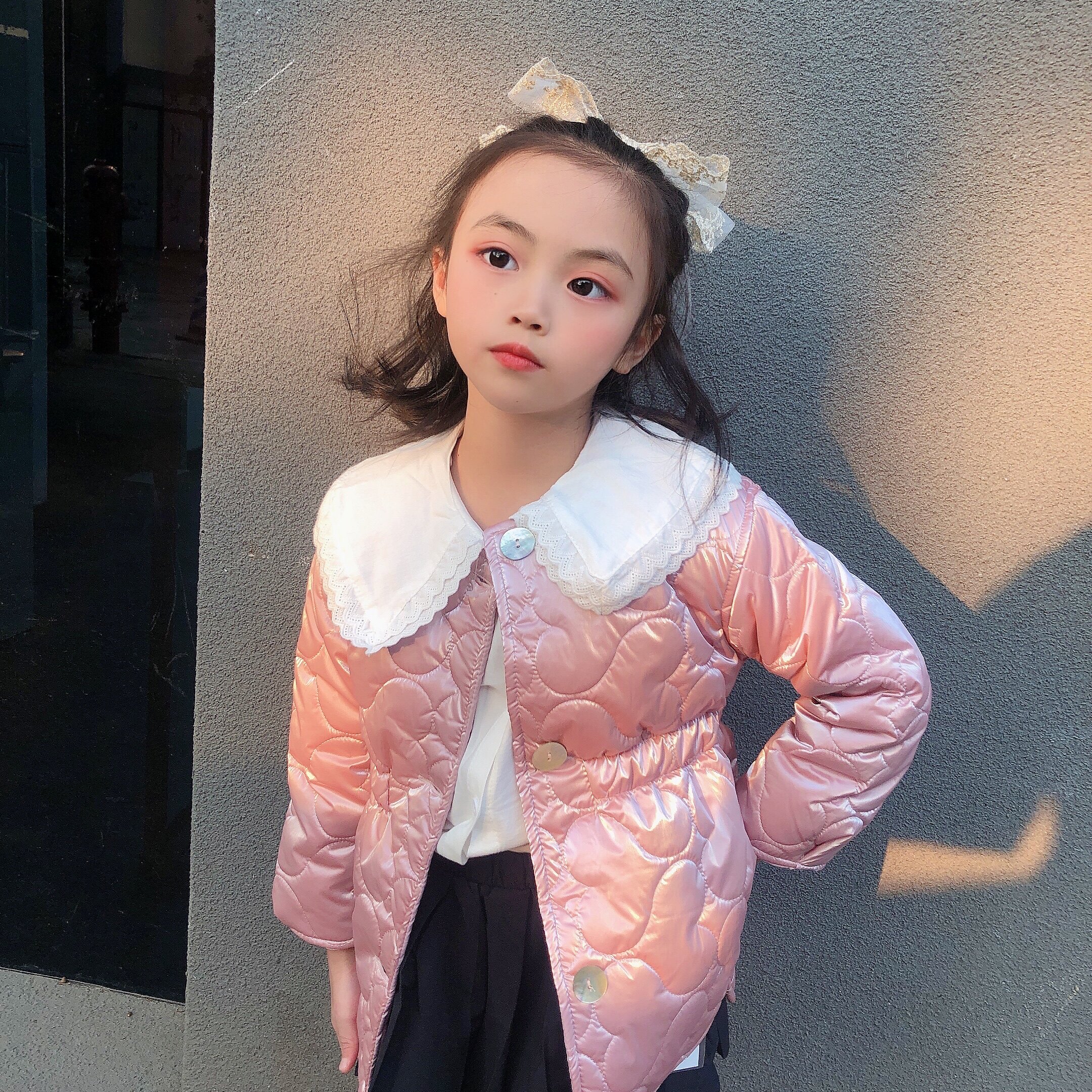 2022 New Winter Clothing Girl Jacket Baby Polo Thin Cotton Clothing Children Sweet temperament Warm Cotton Padded Jacket