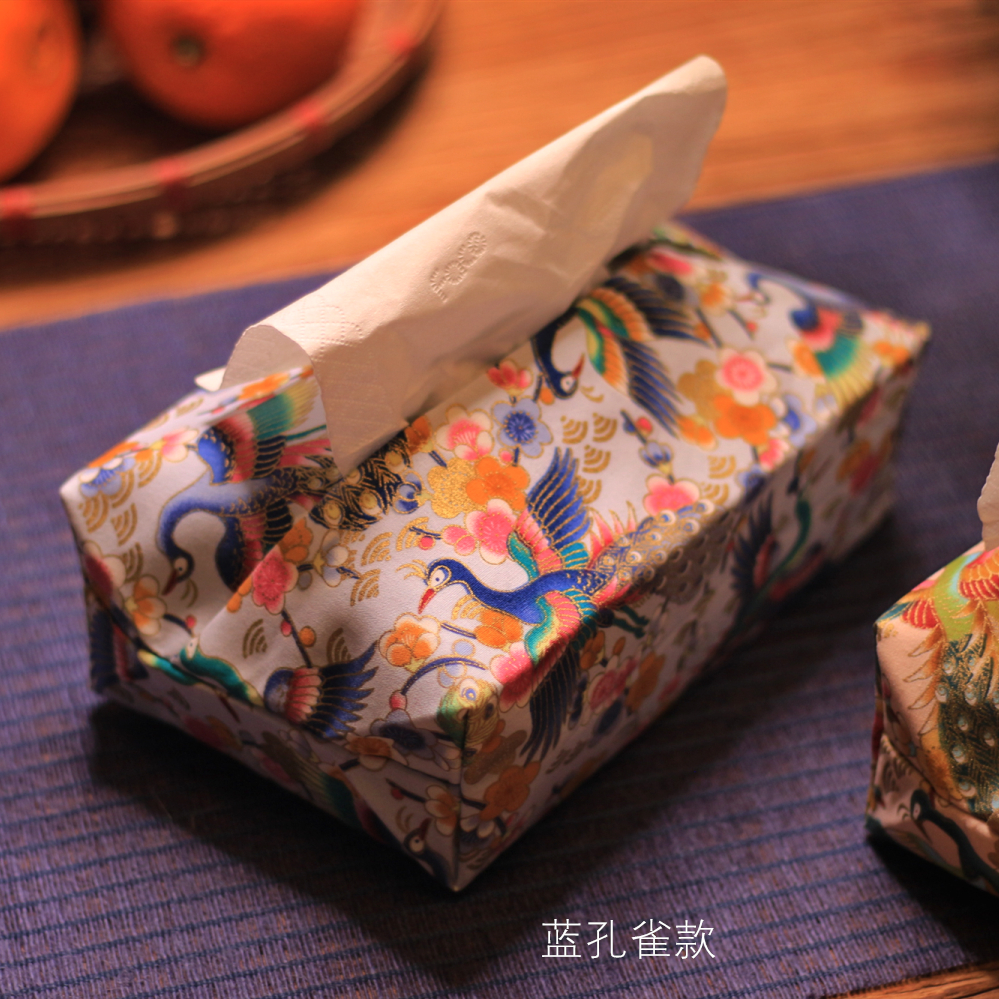 Original peacock gilded print fabric paper towel set paper towel bag draw bag car on-board paper draw box paper towel wrapped tissue box