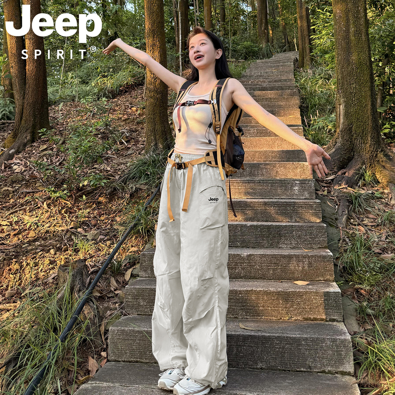 Jeep White Quick-Drying Tactical Pants for Women, Summer Outdoor Petite Casual Paratrooper Pants, Sports Hiking Cargo Pants