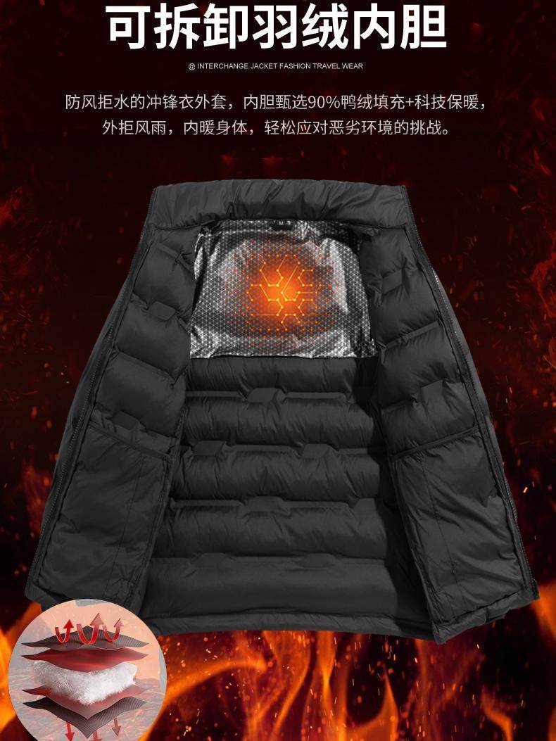 Jeep Men's down Jacket 2025 New Three-In-One Jacket with Detachable Liner, Youth Fleece-Lined Thickened Coat