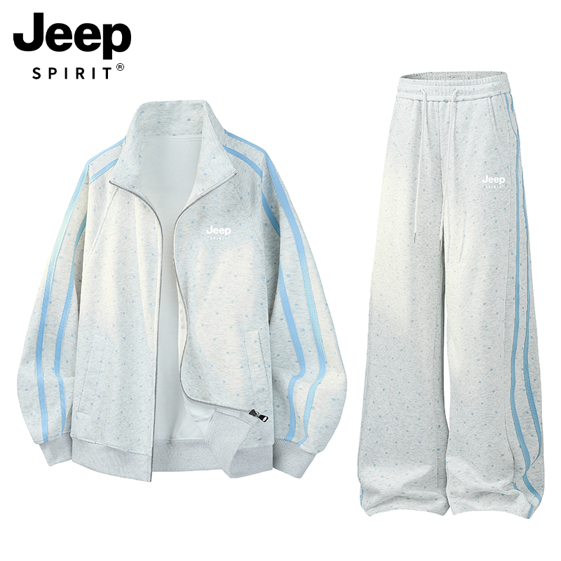 Jeep Gray Sweatshirt Set for Women 2026 New Autumn Petite Full Set Loose Couple Casual Sportswear Jeep Gray Sweatshirt Set for Women 2026 New Autumn Petite Full Set Loose Couple Casual Sportswear