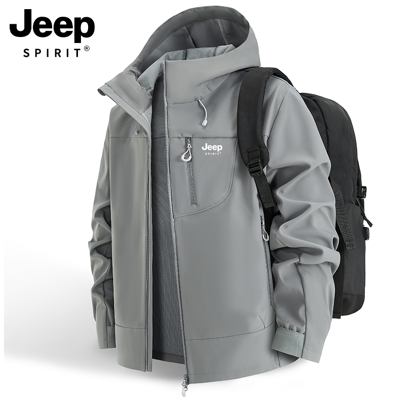 Jeep Soft Shell Jacket Men's 2026 New Spring and Autum Outdoor Hiking Windproof and Waterproof Sports Jacket