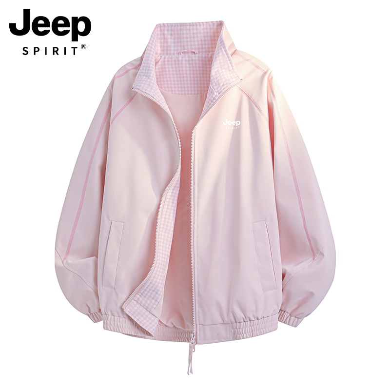 Jeep Pink Jacket for Women 2026 New Spring Windproof Petite Super Stylish Plaid Stand Collar Jacket