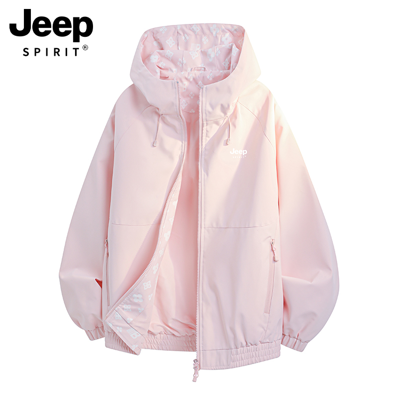 Jeep Pink Jacket for Women, Spring and Autumn 2026 New Style, Super Nice, Loose Casual Hooded Jacket, Windproof Softshell Jacket