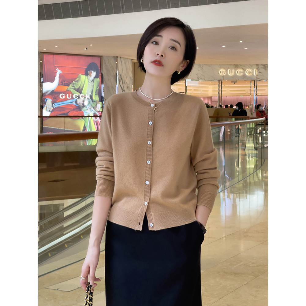 Foam in THEMAURY spring style round collar wool knit cardio-shirting pure color loose cashmere sweater slim coat Z1210