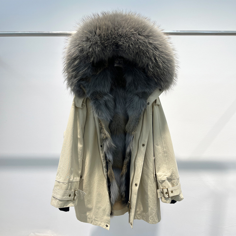 Glacier Park Detachable Wolf Fur Lining Parka Coat for Women 2025 Winter Raccoon Fur Collar Mid-Length Style Glacier Park Detachable Wolf Fur Lining Parka Coat for Women 2025 Winter Raccoon Fur Collar Mid-Length Style