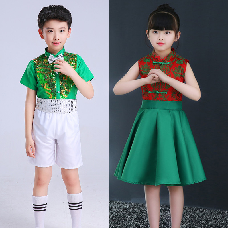 Trung Quốc hợp xướng thiếu nhi trang phục hợp xướng tiểu học và trung học hợp xướng nam nữ váy thơ đọc trang phục biểu diễn màu xanh thời trang cho bé