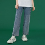 Джинсы, штаны для школьников для отдыха, в корейском стиле, оверсайз, свободный прямой крой, по фигуре
