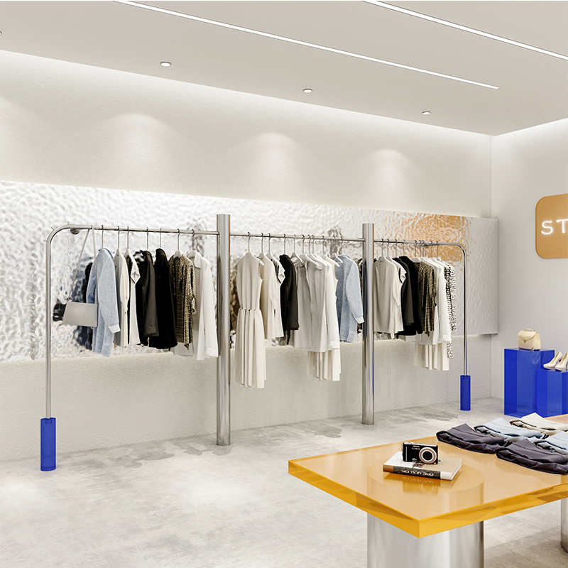 Clothing Store Stainless Steel Acrylic Upper Wall Wall-mounted Display Rack Female Clothing Store Brief Customize Shelf Display Props