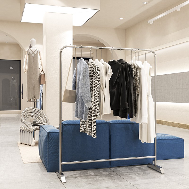 Clothing Shop Show Shelf Stainless Steel Hanging Hanger Men And Women Fashion Shop Floor Shelves Mobile Middle Island Display Props