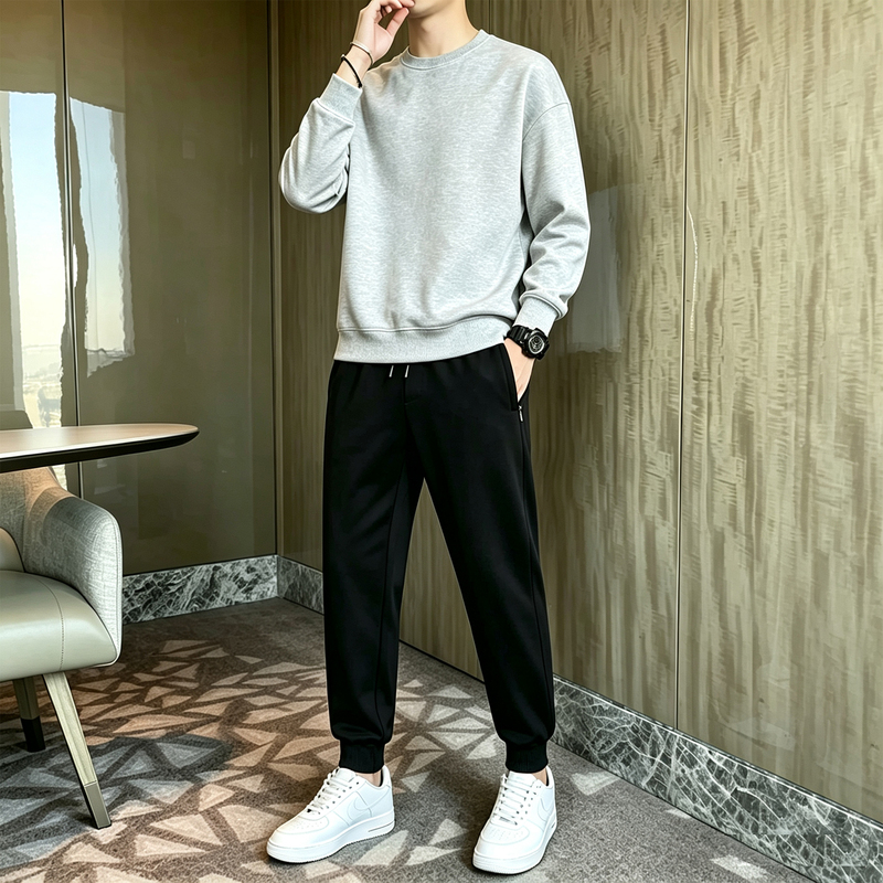 Sports Suit for Men, Spring and Autumn Loose Large Size Casual Sportswear, Winter Fleece-Lined Pure Cotton Sweatshirt and Pants Two-Piece Set Sports Suit for Men, Spring and Autumn Loose Large Size Casual Sportswear, Winter Fleece-Lined Pure Cotton Sweatshirt and Pants Two-Piece Set