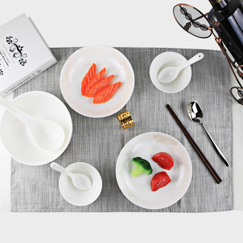 Fanrui High-End Chinese-Style Minimalist Multi-Person Household Bowl and Plate Set, Bone China Dinnerware Set, Ceramic Ware for Gift-Giving
