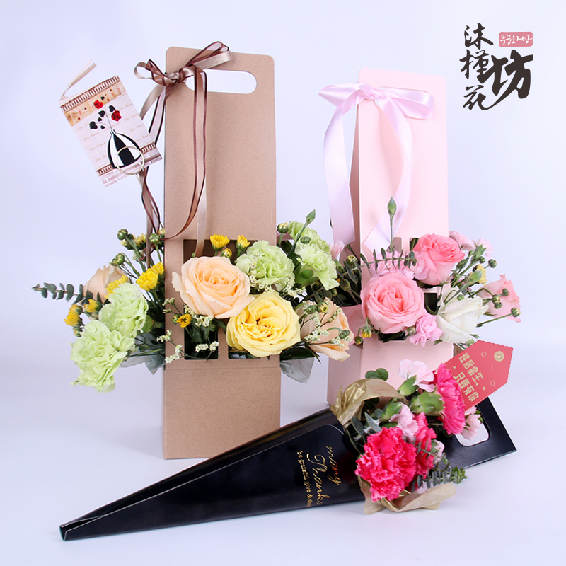 Teacher's Day hollow hand-held flower box Western style single flower arrangement Valentine's Day gift flower packaging gift box diy material