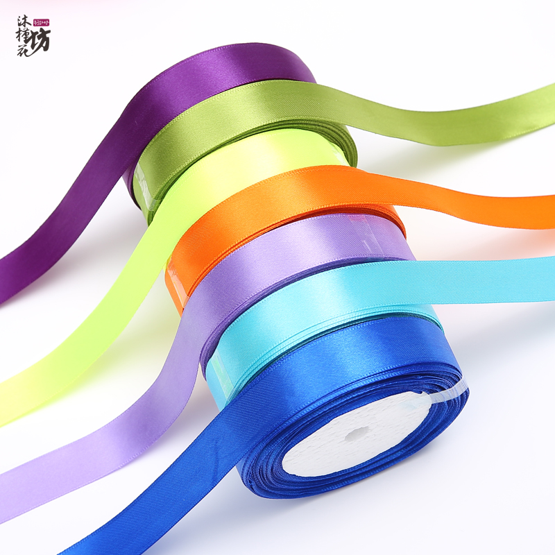 Pure color satin bouquet Bouquet Gift Box Zana Butterfly Knot Polyester Fiber Silk Webbing wrapping paper Diy Material 25mm