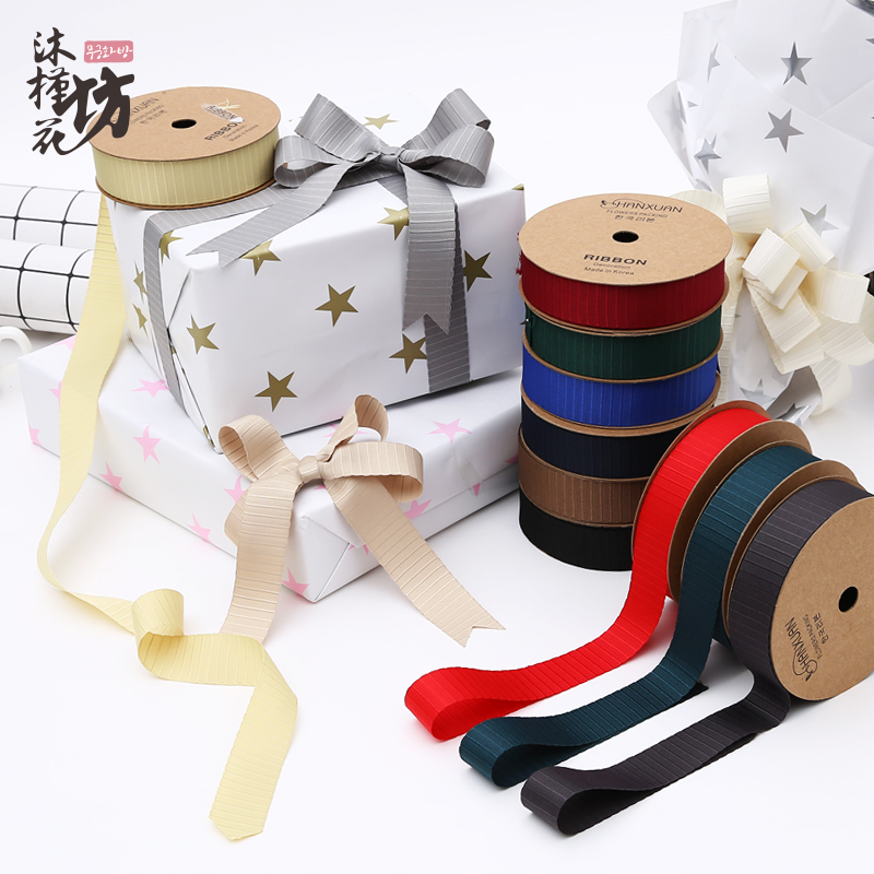 South Korean ribbon striped polyester fiber ribbon colored with ribbons decorated with flowers packaging handmade diy material bag flower ties