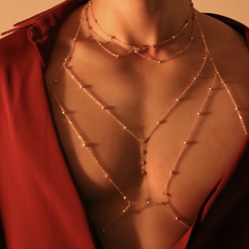 Muscular Man Chest Chain Body Chain Clavicle Chain Large Size Sexy High-End Necklace Women's Accessories Waist Chain Couple's Fun Style