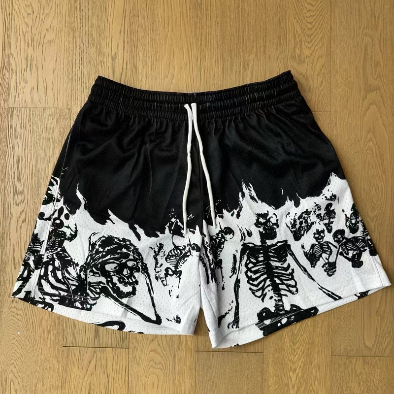 Summer Fitness American-Style Trendy Shorts, Knee-Length, Quick-Drying, Skull Print, Three-Quarter Pants, Breathable Basketball Training Sports Shorts