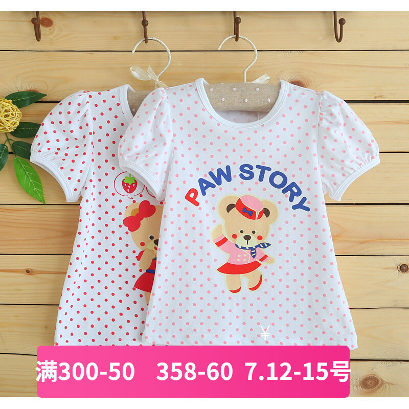 2021 Summer new Little Bear paw full cotton girl's round point thin short sleeves T-shirt blouses baby tot undershirt