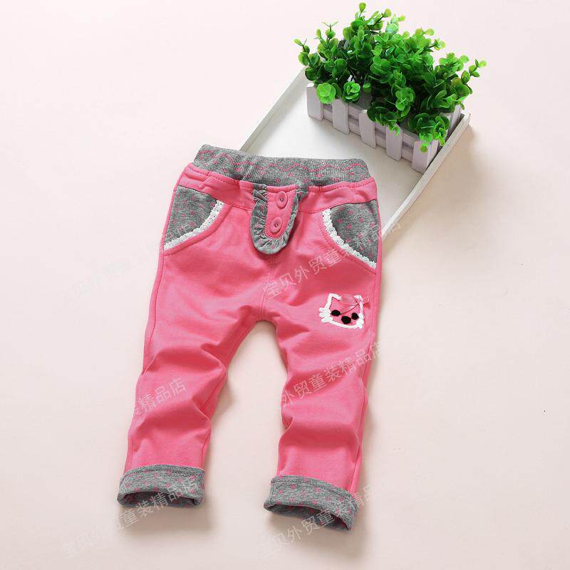 2022 spring and autumn pure cotton girl with two buttons casual long pants baby able to lace up casual pants child clothing