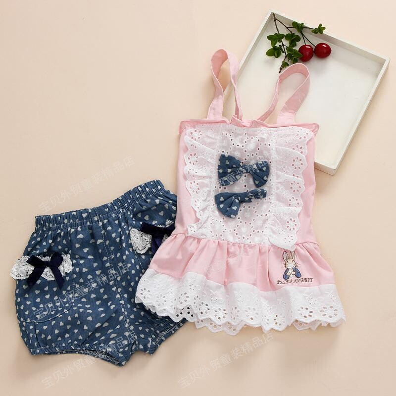 2022 summer children's girls cotton vest suspenders short-sleeved T-shirt shorts baby girl two-piece suit children's clothing