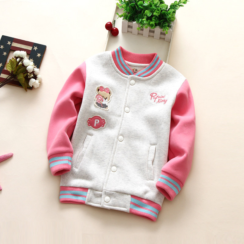 2021 Spring and autumn girls thickened double-layer cardigan jacket Children's casual baseball suit Baby children's clothing new autumn outfit