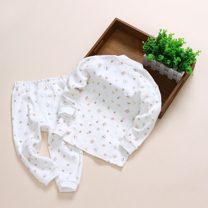 2021 Spring and autumn models of male and female children pure cotton Semi-open collar in thick lingerie suit Sleeping clothes Home clothes Autumn Clothes clothing Sanitary Pants Children Clothing