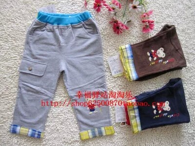 Boy pants spring autumn money pure cotton single layer of hair ring Long pants Children can turn side casual pants baby boy clothing